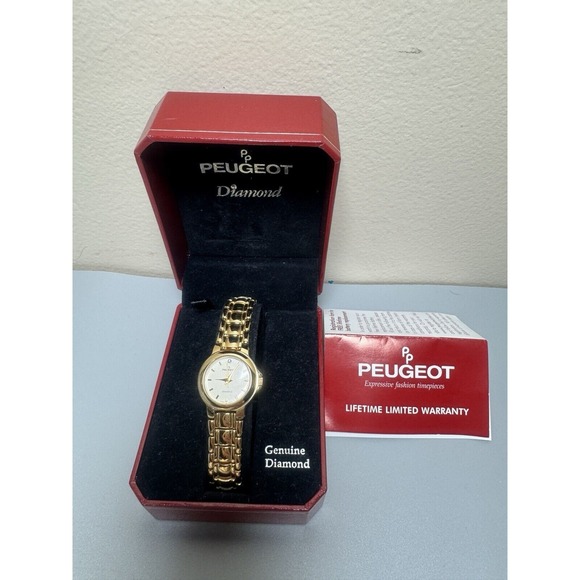 Peugeot Watch‎ Diamond 770 Gold Tone Quartz Analog W's Size 6.5-7" Need Battery - Picture 1 of 8